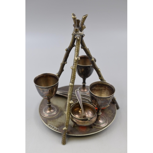 207 - Possibly Silver Vintage Egg Cup and Salt Stand with Spoons