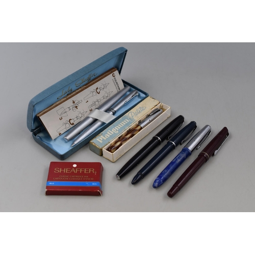 214 - Five Vintage Fountain Pens With Lady Sheaffer Ballpoint/Fountain Pen Set, With Sheaffer Refills. Inc... 