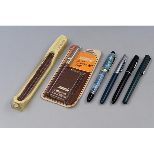 215 - A Selection of Six Vintage Fountain Pens To Include Platignum, Osmiroid 65, And More