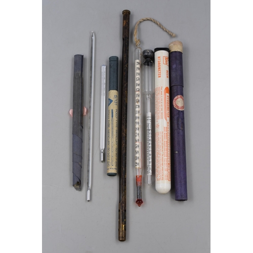 217 - Selection of Thermometers and Hydrometer including Floating Dairy, Brass Cased, Poly Type, and More ... 