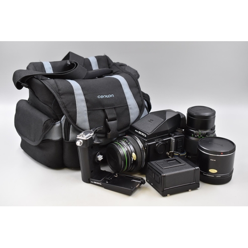 218 - Zenza Bronica ETRS Medium Format Camera With 75mm f2.8 Lens, Zoom Lens Bag, and Paperwork