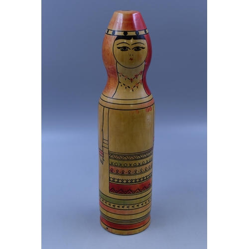 221 - Vintage Wooden Hand painted Russian Doll Style Wine Bottle Holder 13.5