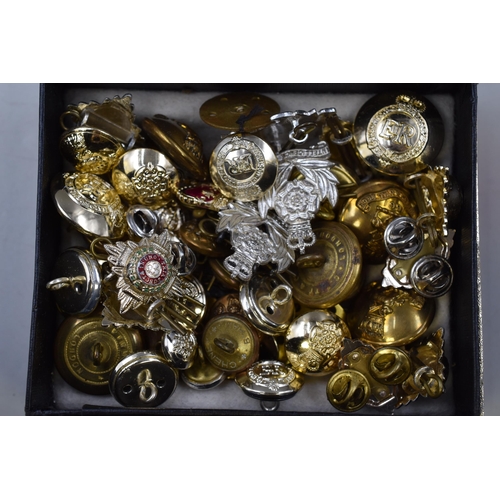 268 - Selection of Military Pips, Buttons and Badges