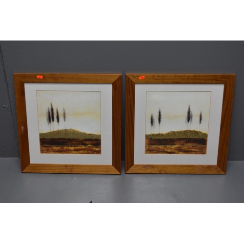 317 - Two wooden framed pictures of hills and trees