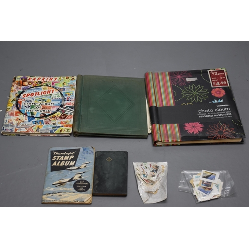 530 - Four Stamp Albums Containing Various Vintage Worldwide Stamps, Mixed UK Loose Stamps, And An Album C... 