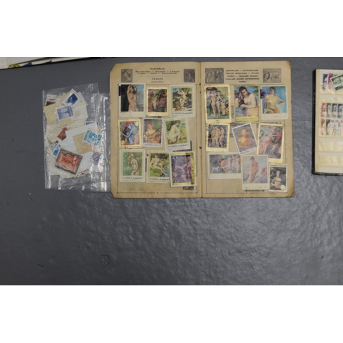 530 - Four Stamp Albums Containing Various Vintage Worldwide Stamps, Mixed UK Loose Stamps, And An Album C... 