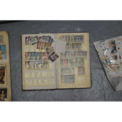 530 - Four Stamp Albums Containing Various Vintage Worldwide Stamps, Mixed UK Loose Stamps, And An Album C... 