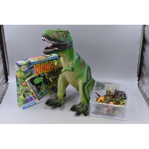 542 - Dinosaur Operation Game, Large T Rex and a Selection of Smaller Dinosaur Figures