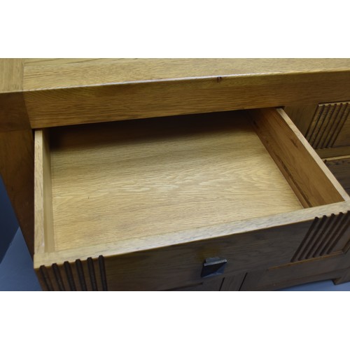 592 - Large Heavy Oak Doorway to Value Side board with Four Drawers and Three Cupboards Approx.62 inch x 3... 