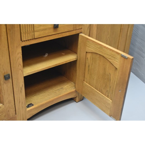 592 - Large Heavy Oak Doorway to Value Side board with Four Drawers and Three Cupboards Approx.62 inch x 3... 