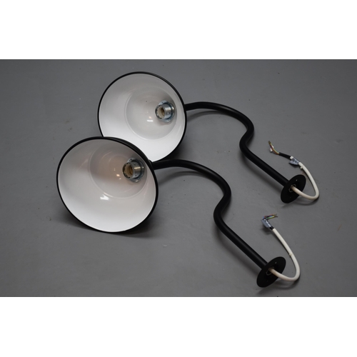 697 - A Pair of Industrial Style Black and White Wall Mounted Outdoor Light Fittings, As New