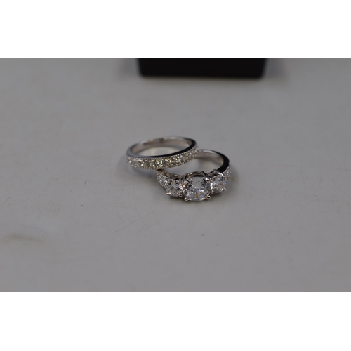 1 - Silver 925 Clear Stoned Ring Bridal Engagement Set, Size L Complete in Presentation Box