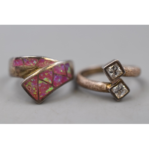 22 - Two 925. Silver Rings in Presentation Boxes To Include Clear Stoned Adjustable, And Pink Opal Style ... 