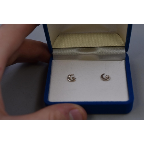 46 - Set of 3 Sterling Silver 925 Stud Earrings to Include Moon and Stars Complete with Boxes