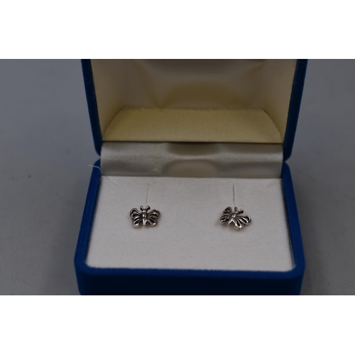 50 - Set of 3 Sterling Silver 925 Stud Earrings to Include Butterfly and Leaf Complete with Box