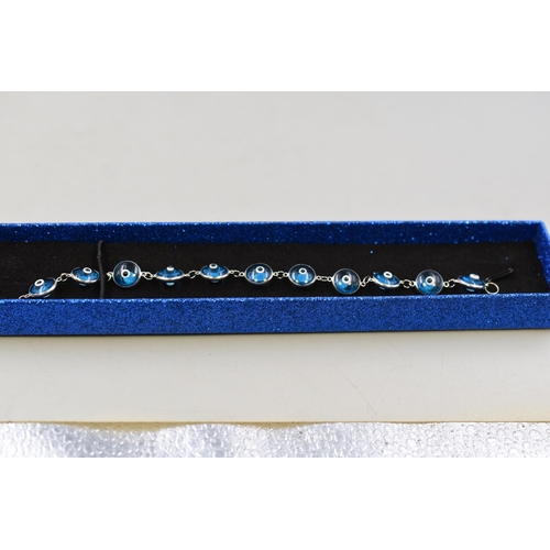 54 - Set of 2 Sterling Silver 925 Evil Eye Bracelets Brown and Blue Complete with Display Boxes.