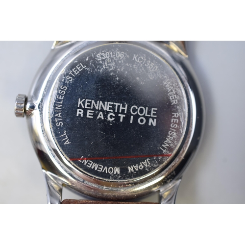 104 - A Gents Kenneth Cole Reaction Quartz Calendar Watch In Presentation Box, Working