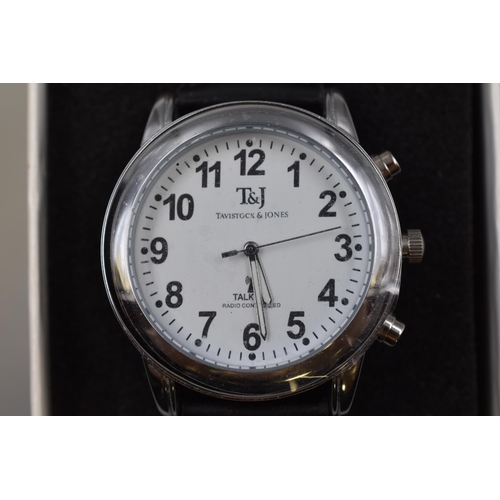 107 - A Tavistock & Jones Radio Controlled Talking Watch, With Presentation Box