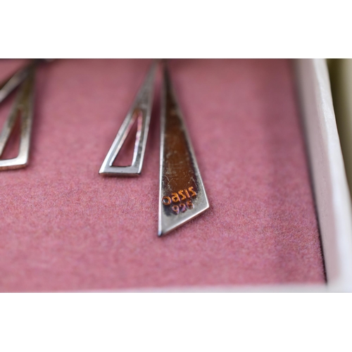 109 - Set of Three Identical Sterling Silver 925 Dangly Triangle Earrings Complete with Displays Boxes.