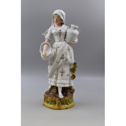 185 - A German Bisque Figure of a Woman Holding Jug and Basket, Marked 12230 at the Back.  Approx. 15... 