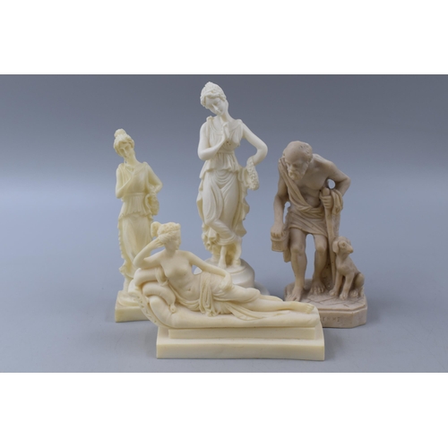 187 - Four Classical Greek Style Figures. Includes Diogenes, And Three Female Figures. Tallest Approx 18cm