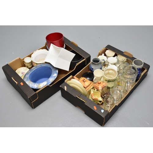 606 - A Two Boxed Mixed Lot of Glassware and Ceramics To Include Price Kensington Cottage Ware, Royal Crow... 