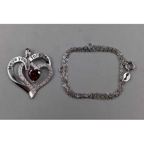 138 - Two New Boxed I Love You Silver 925 Heart Shaped Pendant Necklaces 