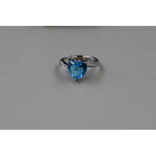 3 - Silver 925 Blue Heart Stoned Ring Complete with Presentation Box