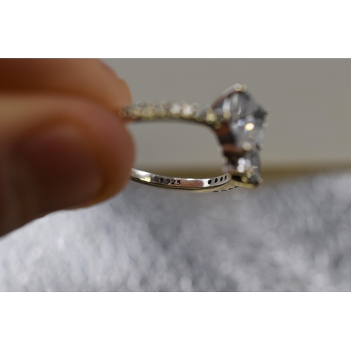 5 - Silver 925 Heart Clear Stoned Ring, Size P Complete in Presentation Box