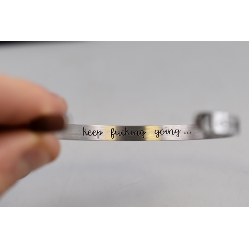 128 - Selection of 4 Identical Stainless Steel Secret Message Bracelets