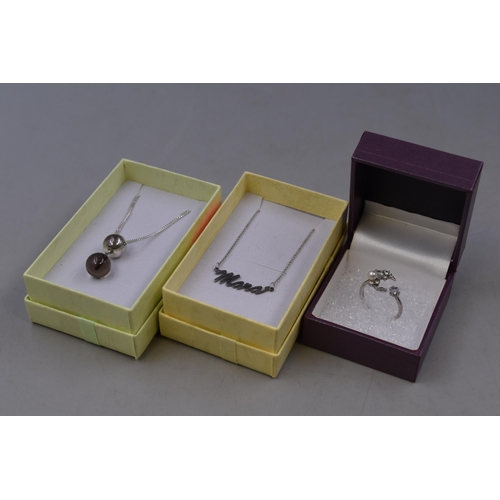 70 - Two Boxed Silver Necklaces and Silver Ring in Box