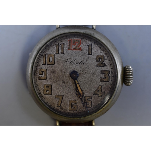 89 - An Antique Lonia Mechanical Trench Watch, Working But Requires Attention