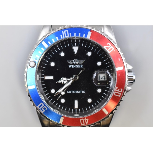 90 - A Winner Automatic Gents Day/Time Watch, With Pepsi Bezel. Working