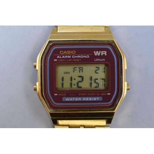 94 - Casio Alarm Chrono WR Yellow Tone Watch, Working