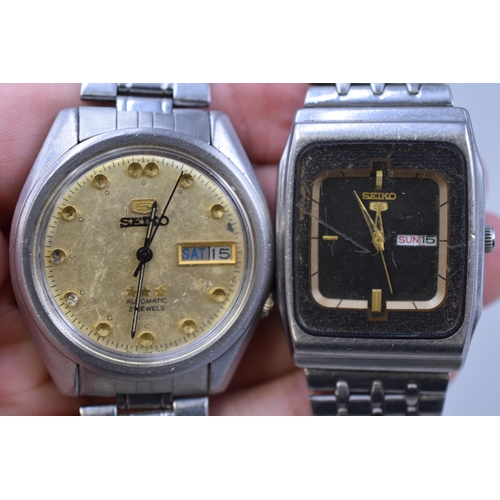 96 - Two Seiko 5 17 Jewels Gents Automatic Watches To Include Rectangular Black Dial (Working), And Gold ... 