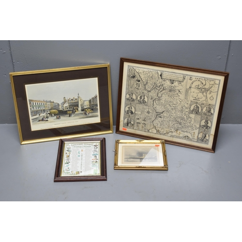 364 - Four framed local interest art works to include Southport sands cica 1840, Lancashire memories nosta... 