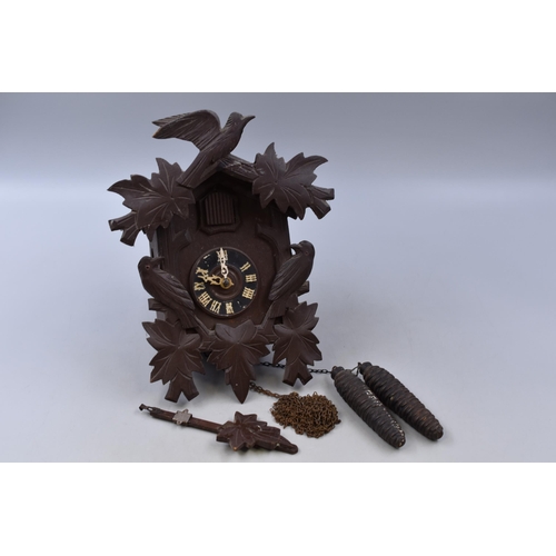 365 - A Carved Wooden German Black Forest Cuckoo Clock, With Two Weights, Pendulum, And B 100 150 Clock Mo... 