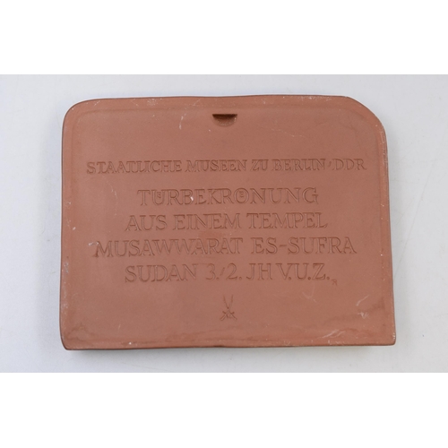 229 - Meissen Sudanese Relief Wall Plaque (13cm x 11cm) and a Inlaid Indian Wooden Wall Plaque (9