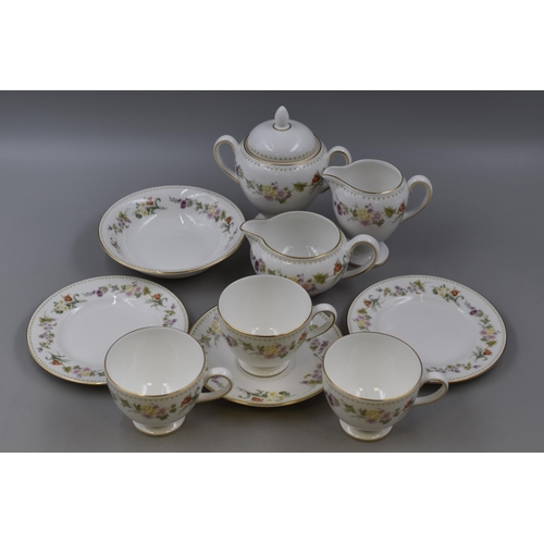 230 - Ten Pieces of Wedgwood Mirabelle Fine Bone China with Teapot, Sugar Bowl and Milk Jug