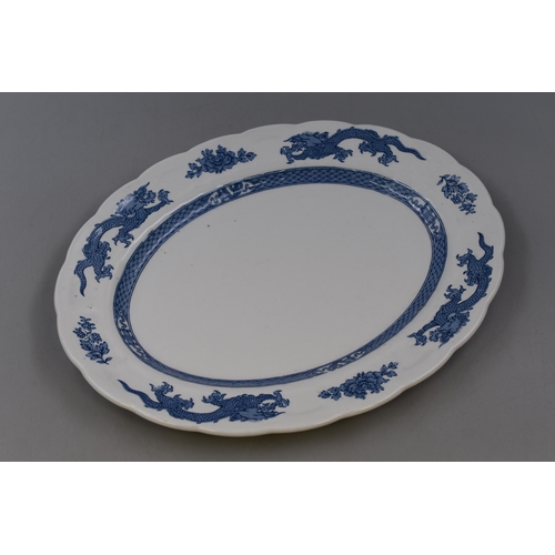 Early Vintage Booths Blue and White Oval Dragon Plate 12"x 10"