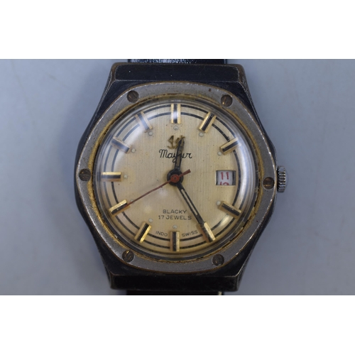 90 - A 1st Mayor Blacky 17 Jewels Mechanical Gents Day/Time Watch, Working