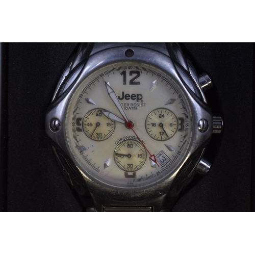 127 - Jeep Gents Chronograph Water Resistant 10m Watch Complete with Case (Working)