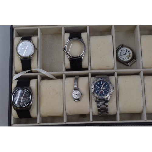 128 - Watch Display Case Containing a Selection of Watches for Spares or Repairs