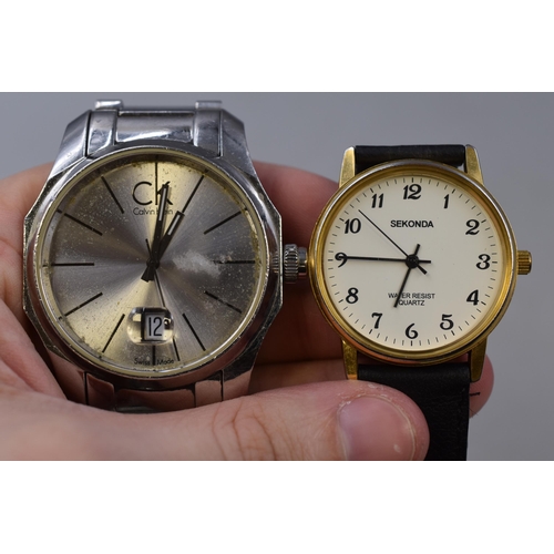 140 - Two Designer Gents Quartz Watches To Include Calvin Klein, And Sekonda. Working