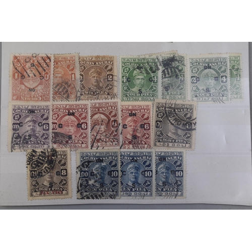 191 - Seven Sheets of Mint and Used, Vintage Indian States Stamps Including Rare Issues, Bhopal, Cochin an... 