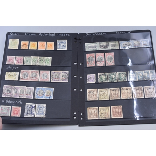 191 - Seven Sheets of Mint and Used, Vintage Indian States Stamps Including Rare Issues, Bhopal, Cochin an... 