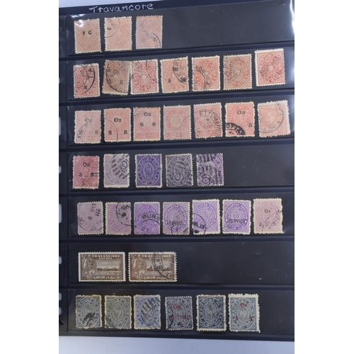 191 - Seven Sheets of Mint and Used, Vintage Indian States Stamps Including Rare Issues, Bhopal, Cochin an... 