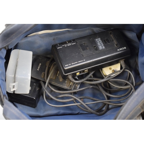 387 - A Retro Sony Handycam Video 8 Camcorder, With Battery, Charger, And Carry Bag. Untested