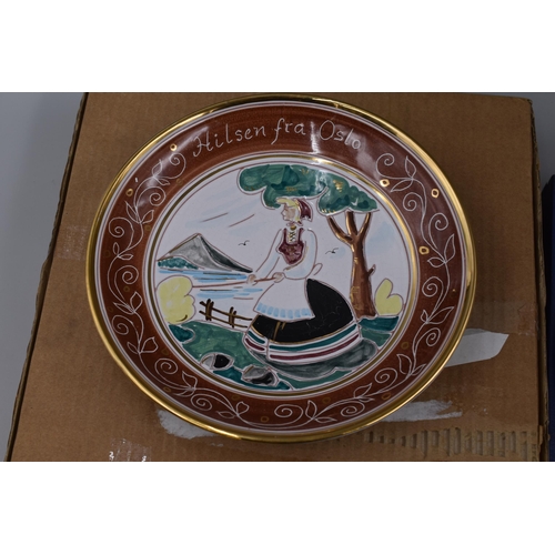 443 - Hilsen Fra Oslo Norwegian Handcrafted Plate with a Wedgwood Calendar Plate, and a Wood and Sons Comm... 