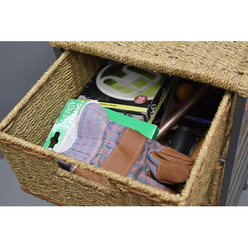 585 - Metal Framed Wicker Drawer Unit complete with Contents to include Tools, Cleaning Products and more ... 